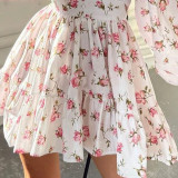 Sweet Printed V-neck lace Mini Dress