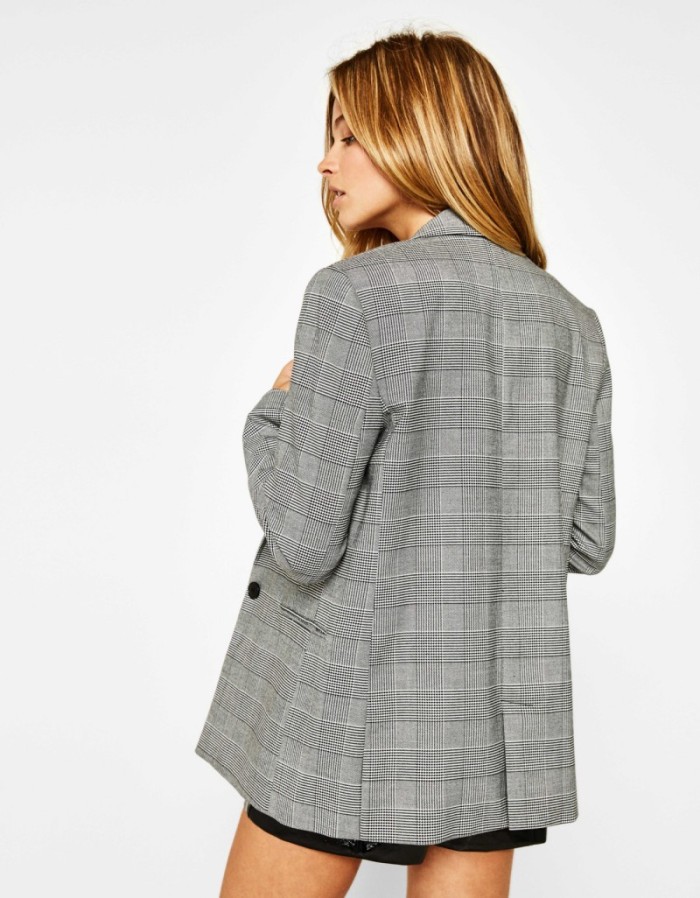 Women's Casual Loose One Button Plaid Suit Jacket