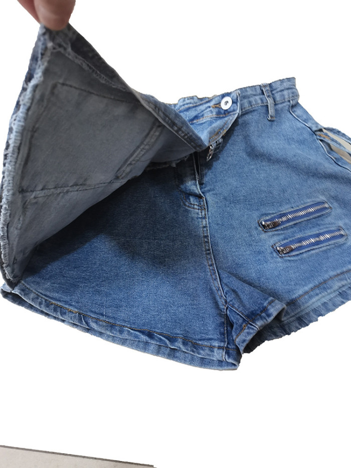 Women's Stretch Denim Cargo Pant Zippered Multi Pocket Denim Short