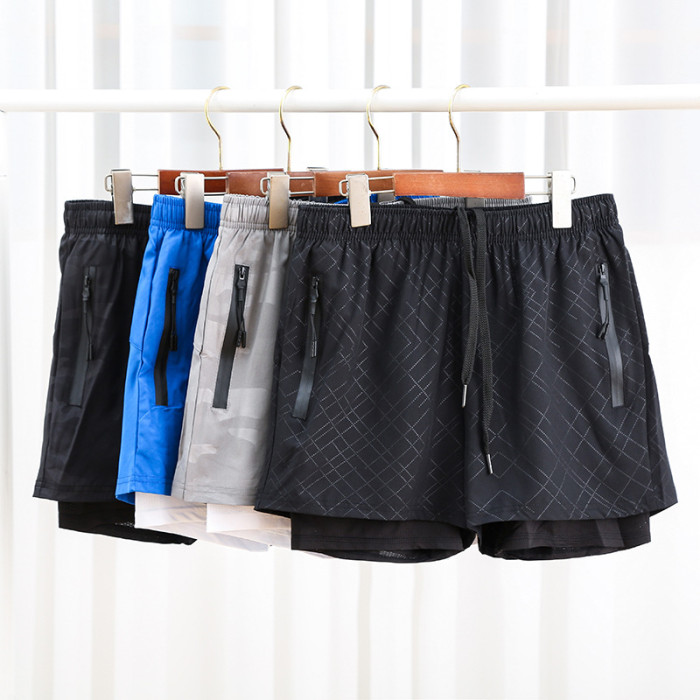 Men's summer sports shorts Quick drying outdoor casual running fitness shorts with lining double layer basketball shorts