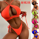 Solid Color Hollow Out Sexy Two Pieces Bikini Swimsuit