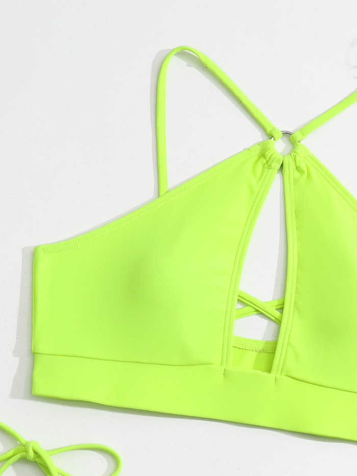 Solid Color Hollow Out Sexy Two Pieces Bikini Swimsuit