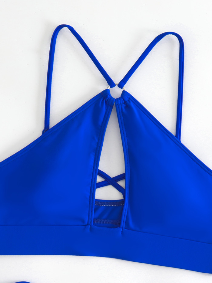 Solid Color Hollow Out Sexy Two Pieces Bikini Swimsuit