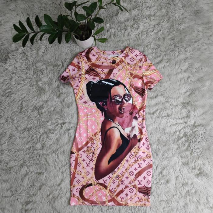 Printed Women's Slim Fit Sexy Wrapped Hip Dress