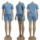Solid Embroidered Bullet Casual Short Sleeved Set
