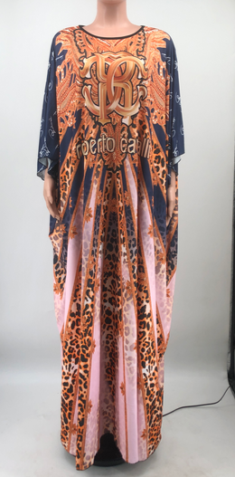 Elastic Soft and Loose Fitting Positioning Printed Maxi Dress
