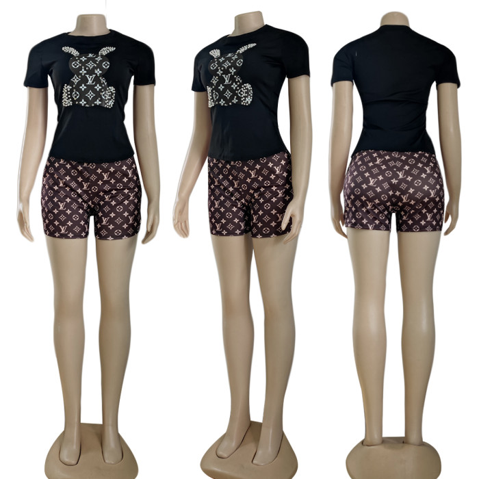 Diamond+ Bead Short Sleeve Shorts Set