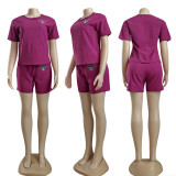 Solid Embroidered Bullet Casual Short Sleeved Set