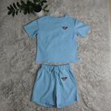 Solid Embroidered Bullet Casual Short Sleeved Set