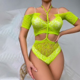 Women's Halter Neck Two Piece Mesh Bodystocking Lingerie 