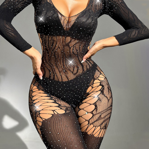 Beaded one-piece sexy Tight Fitting sexy jumpsuit for women