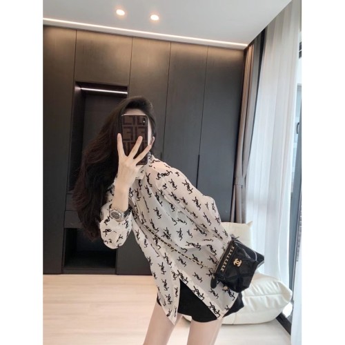 Letter Printed Chiffon Loose fitting long Sleeved Shirt