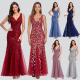 V-neck Sleeveless Elastic Fishtail Evening Dress