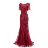 Mesh sequin  Fish Tail Evening Dress