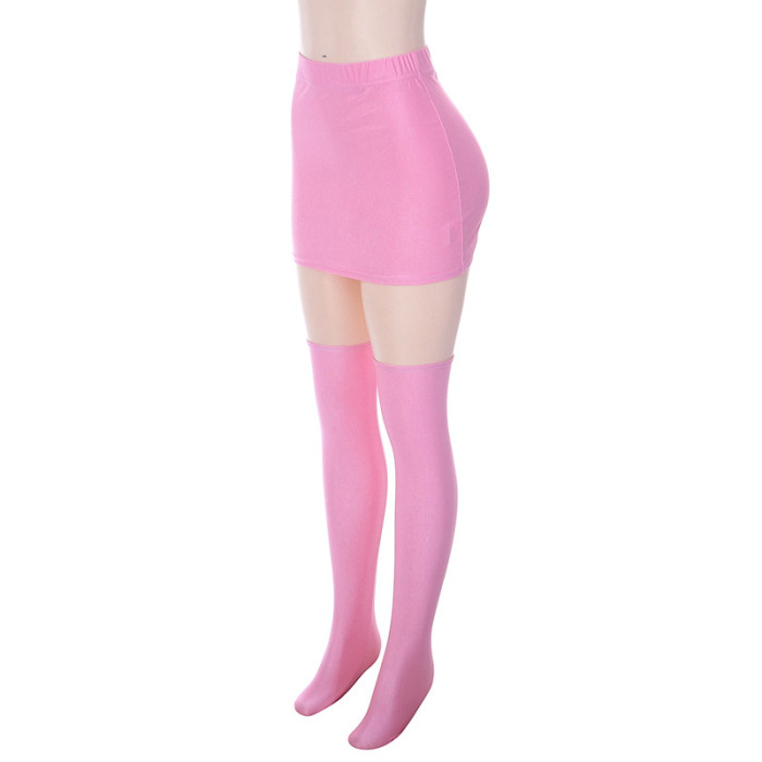 Solid Color Bodycon Skirt with Half-Tube Socks Casual Set