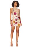Embroidered 3D Floral Halterneck Bodycon Dress