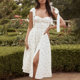 Sexy Backless Spaghetti Strap Vacation Chiffon Dress