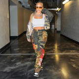 Printed High Waist Slim Fit Casual Loose Micro Elastic Camo Pants