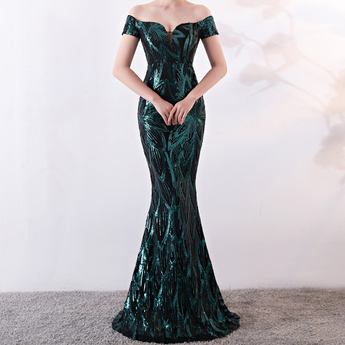 Sequins Off Shoulder Long Evening Dress Women Floor Length Mermaid Maxi Dress Long Prom