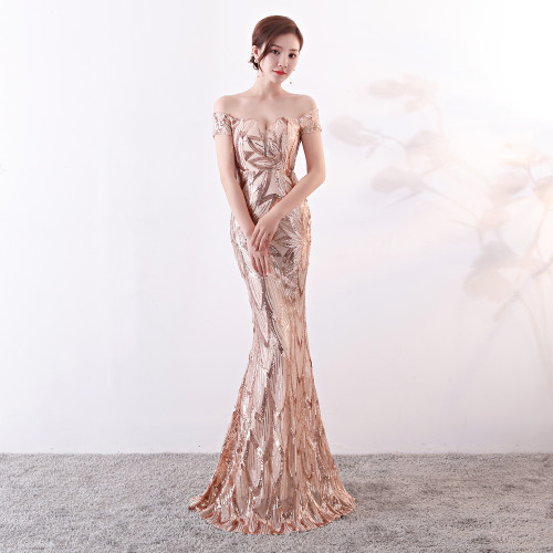 Sequins Off Shoulder Long Evening Dress Women Floor Length Mermaid Maxi Dress Long Prom