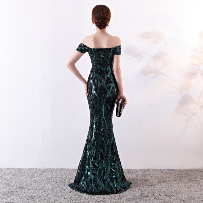 Sequins Off Shoulder Long Evening Dress Women Floor Length Mermaid Maxi Dress Long Prom