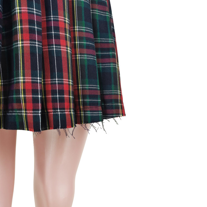 Stylish and Casual Classic Plaid Zipper Pleated Skirt