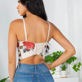 Floral Print Vest Over Fishbone Bralette Top