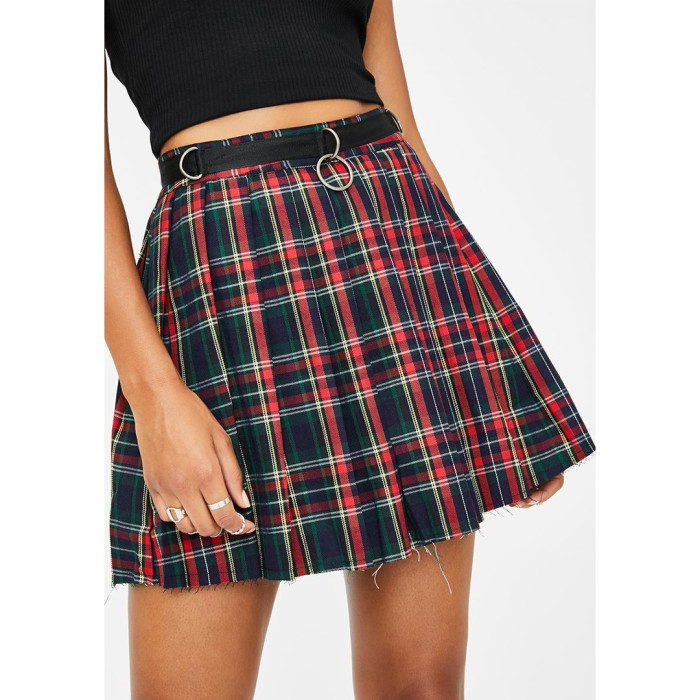 Stylish and Casual Classic Plaid Zipper Pleated Skirt