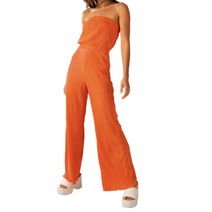 Comfortable Pleated Fabric and Flattering Wide-Leg Design Jumpsuit