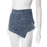 Uniquely Styled Denim Shorts with Irregular Elastic Splicing