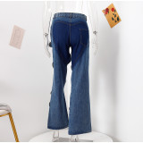 Women's Blue Rope Cut out Wide Leg Jeans