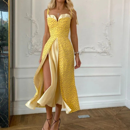 Women Spaghetti Straps Prom Dress Sexy Side Split High Waisted Slim Evening Party Dresses