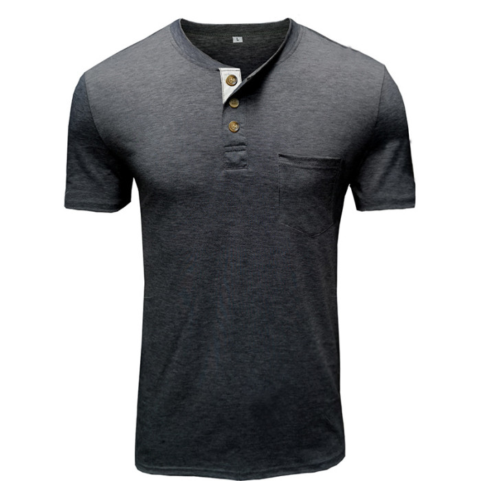 Men's Casual Henley Shirts Short Sleeve Fashion Classic Slim Fit Shirt Button Cotton Basic T-Shirt with Pocket