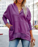 V-neck Hooded Bat Sleeve Sweater Loose Threaded Patchwork Top