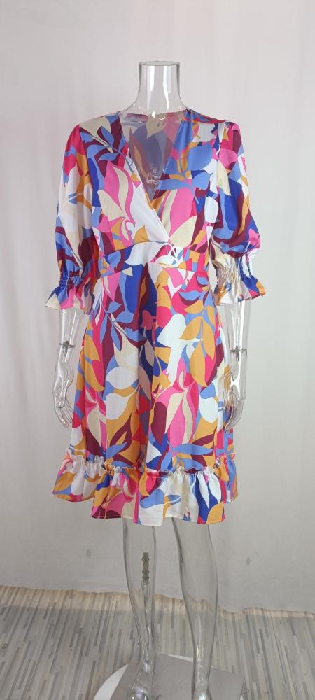 Women's Casual Dress Floral Print Fashion Elegant Ruffle Dress