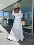 Fashion Lace Patchwork Square Neck Tie-Up Dress
