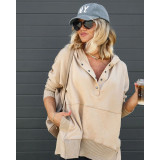 V-neck Hooded Bat Sleeve Sweater Loose Threaded Patchwork Top
