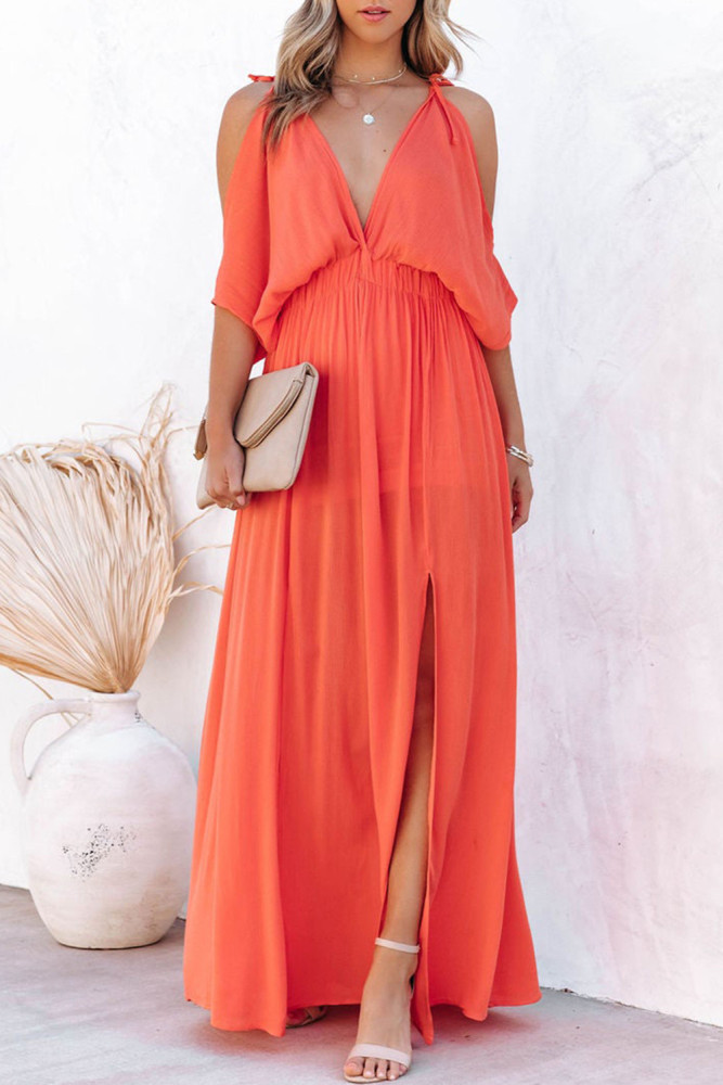 V Neck Side Split Maxi Dress