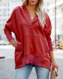 V-neck Hooded Bat Sleeve Sweater Loose Threaded Patchwork Top