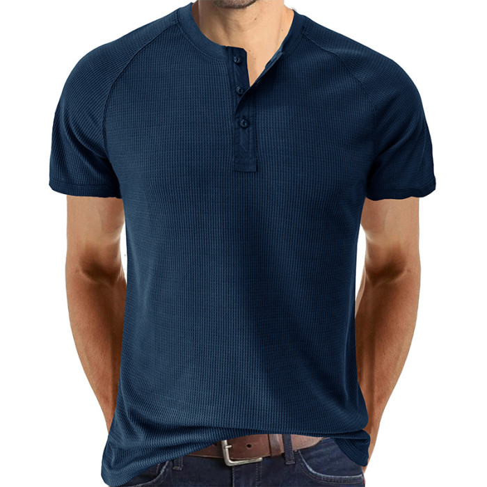 Mens Tee Shirt Men's Fashion Casual Sports Breathable Henley Collar T Shirt Short