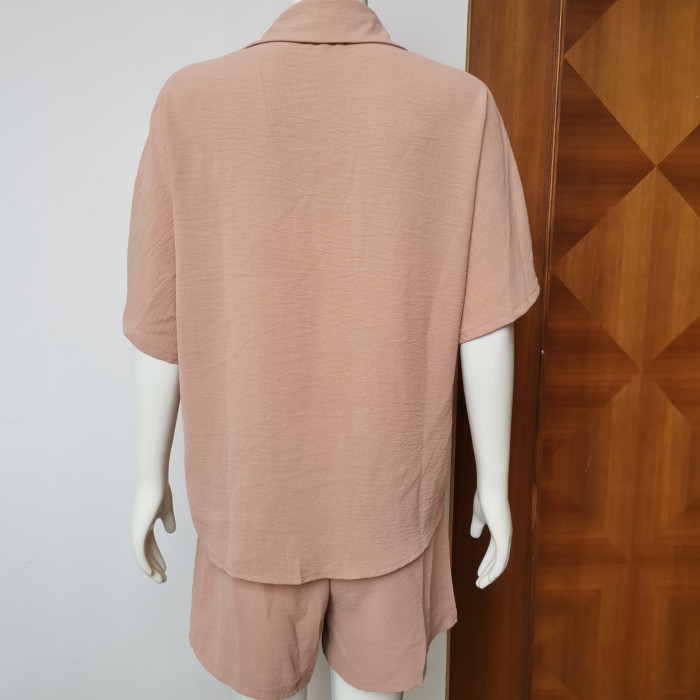 Women Single-Breasted Shirt and Elastic Waist Shorts Set