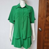 Women Single-Breasted Shirt and Elastic Waist Shorts Set