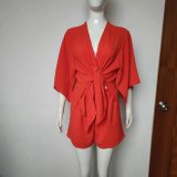 Casual Two-Piece Set with Seven-Sleeve Open Cardigan and Drawstring Shorts