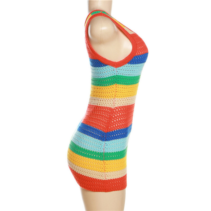 High-Waisted Colorblock Sleeveless Bodycon Dress