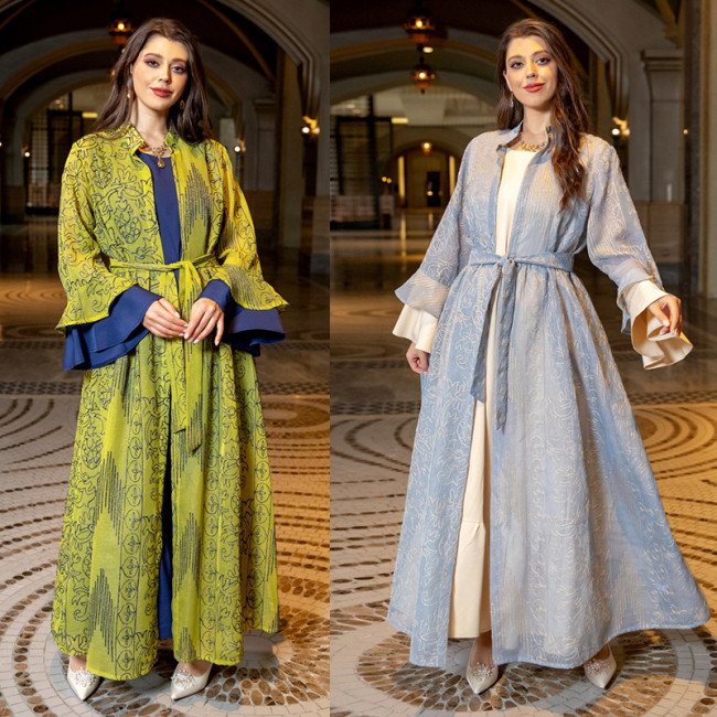 New Arrival Abaya Dress for Muslim Women with Unique Lotus Leaf Sleeves and Matching Set