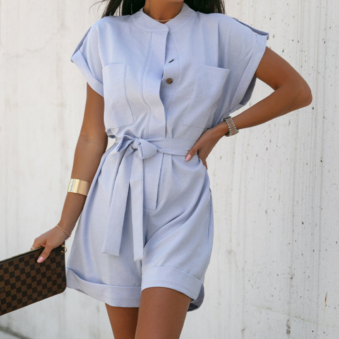 Stylish and Chic One-Piece Jumpsuit with Large Pockets and Button Closure
