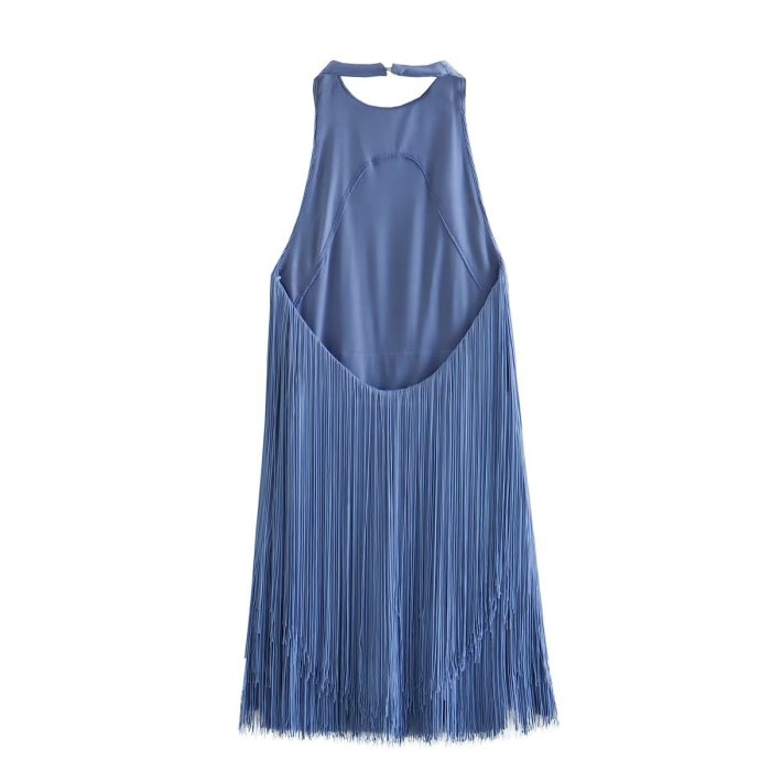 Solid Color Fitting Fringed Dress