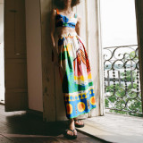 Women Pleated Midi Skirts Sets Print Woman Suit Crop Top Casual Loose Skirts Two Piece Set