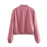 Women Casual Button Up Solid Color Varsity Jacket with Two Big Pockets