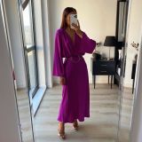 Elegant Retro Fashion Purple Surplice V Neck Long Sleeve Midi Dress